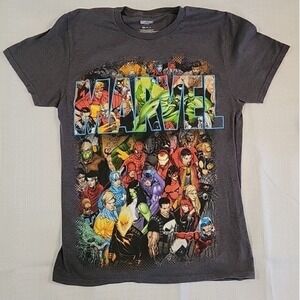 Marvel Comics‎ Superhero Collage Graphic T Shirt Mens Small Gray Short Sleeve